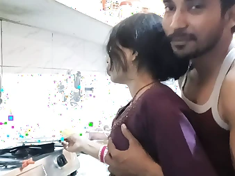 Hot Indian teen with big fun bags gets frisky in the kitchen with her boyfriend