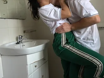 Daniela Fashionable & her college girl old bean get caught & banged on touching bathroom apart from Mexican college girl